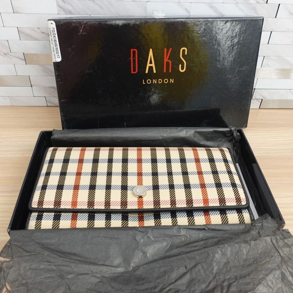 DAKS LONDON Wallet Leather Plaid Bi Fold‎ Purse House Check British Luxury NEW